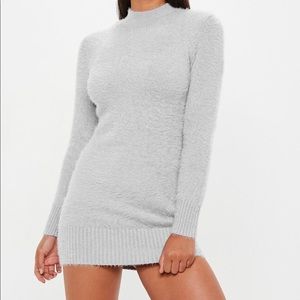 Gray Fluffy Sweater Dress